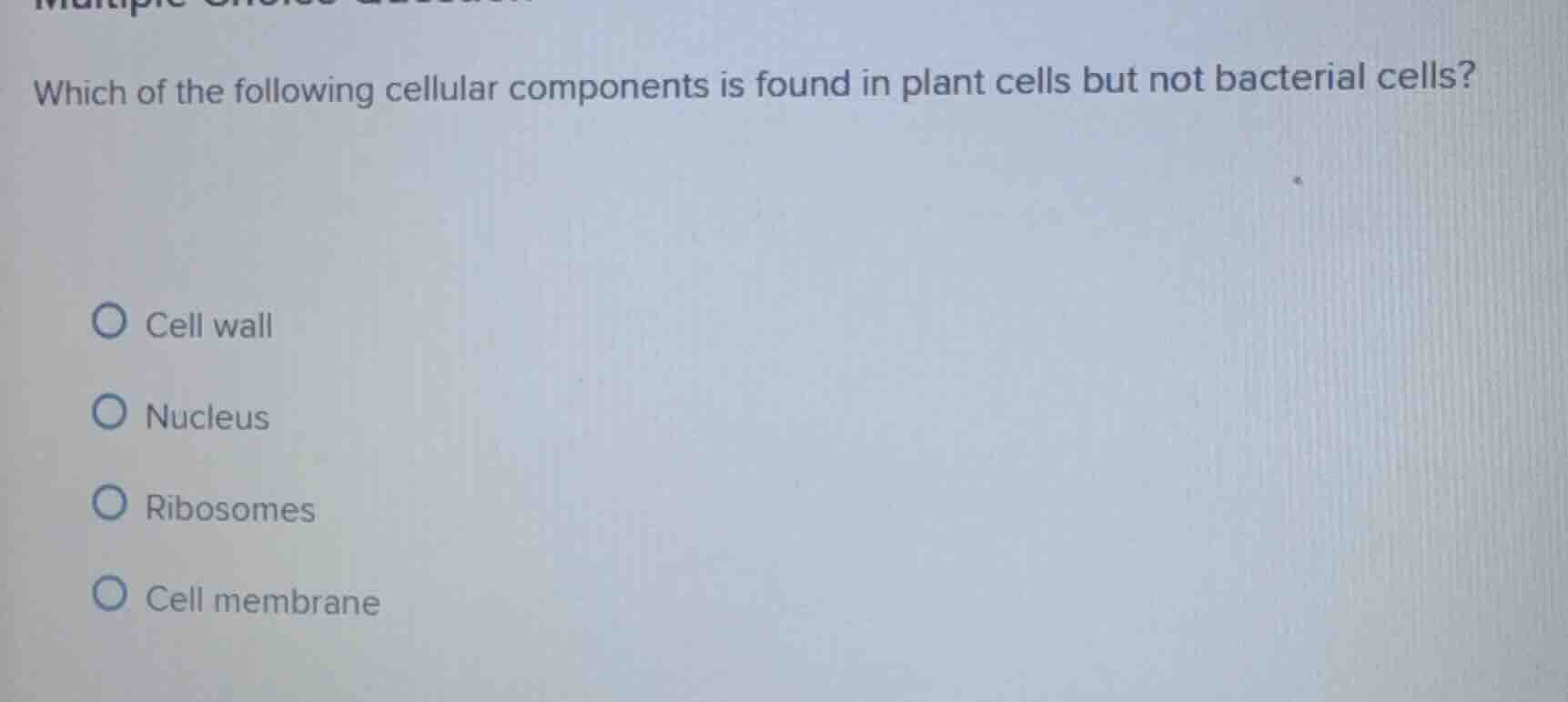 which of the following cellular components is found in plant cells but …
