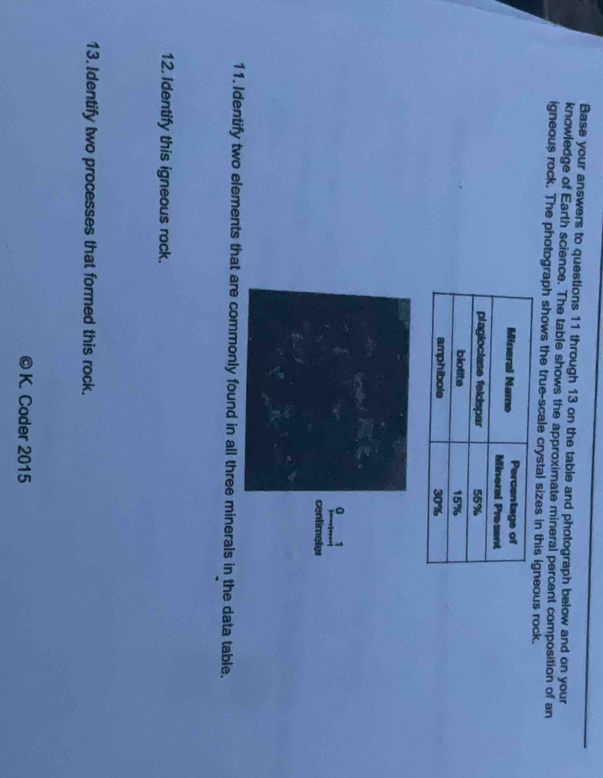 base your answers to questions 11 through 13 on the table and photograp…