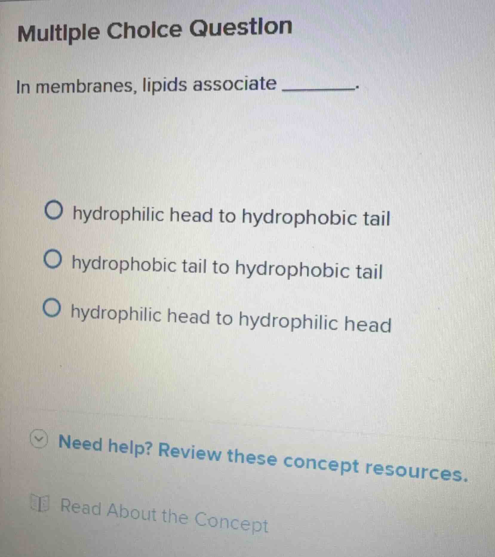 multiple choice question in membranes, lipids associate ______. - hydro…