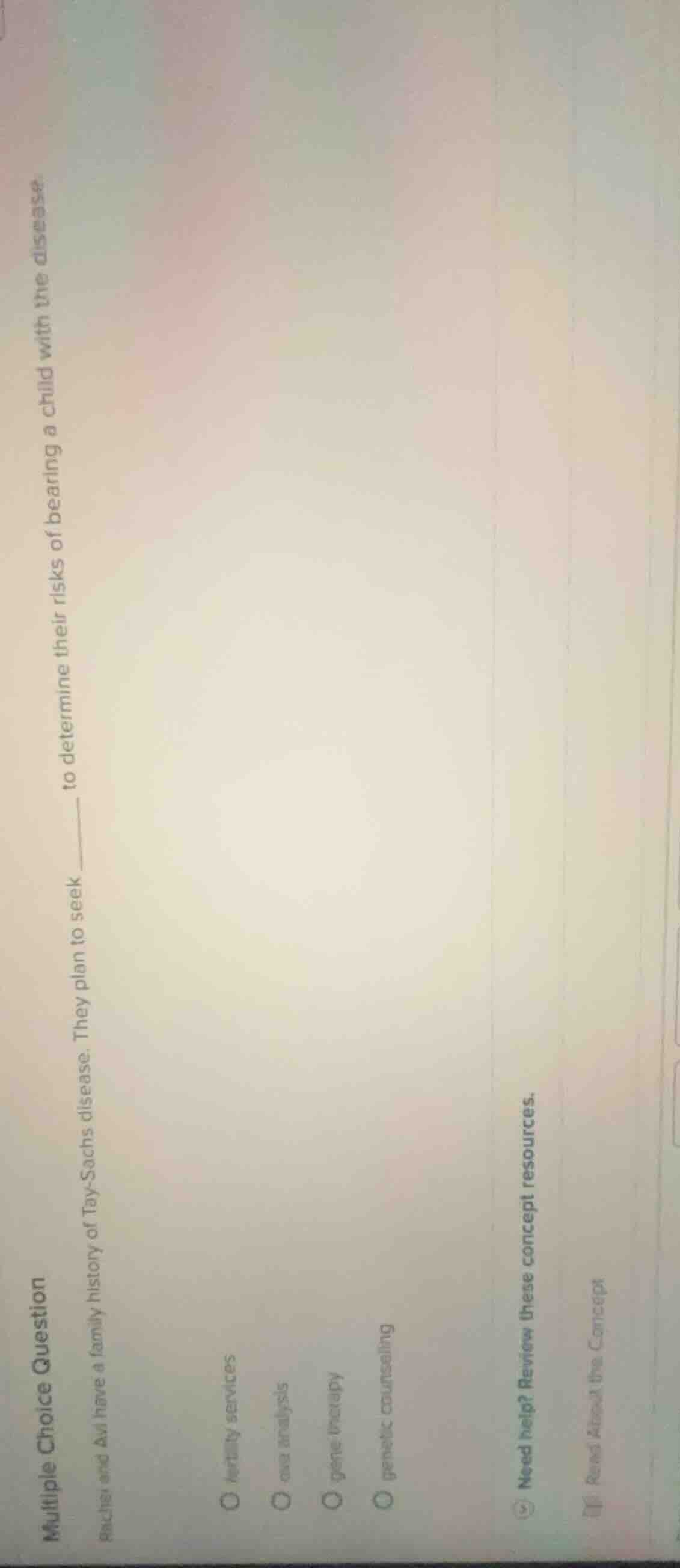 multiple choice question rachel and avi have a family history of tay - …