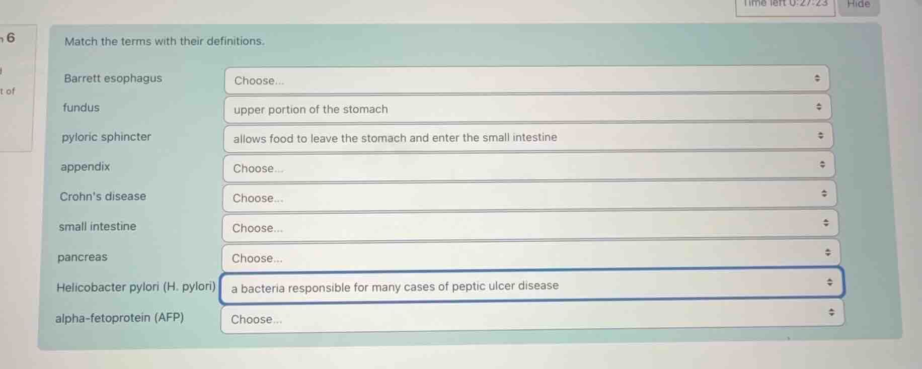 match the terms with their definitions. barrett esophagus choose... fun…