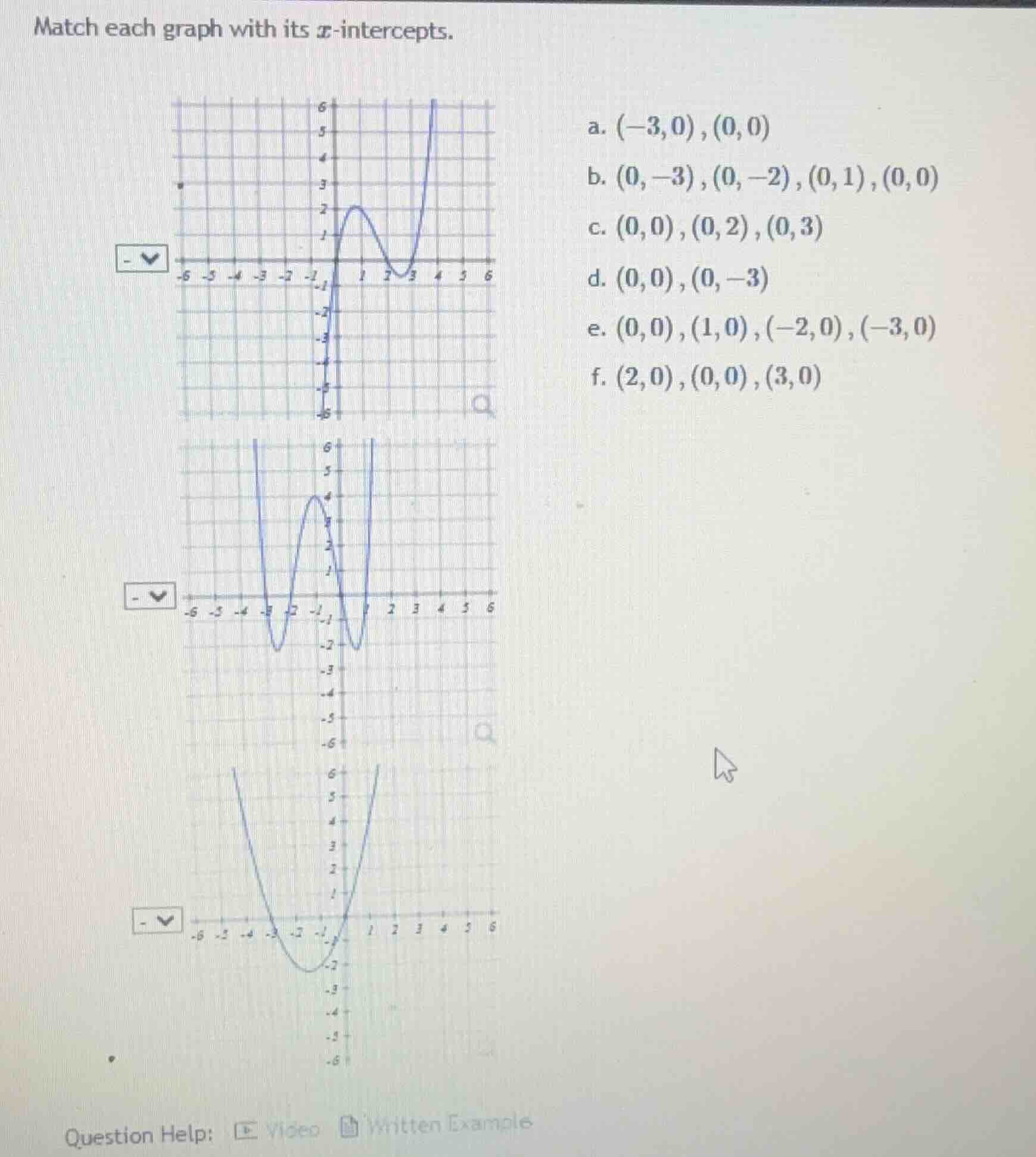 match each graph with its ( x )-intercepts. a. ( (-3,0),(0,0) ) b. ( (0…