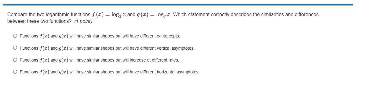 compare the two logarithmic functions $f(x) = \\log_{3} x$ and $g(x) = …
