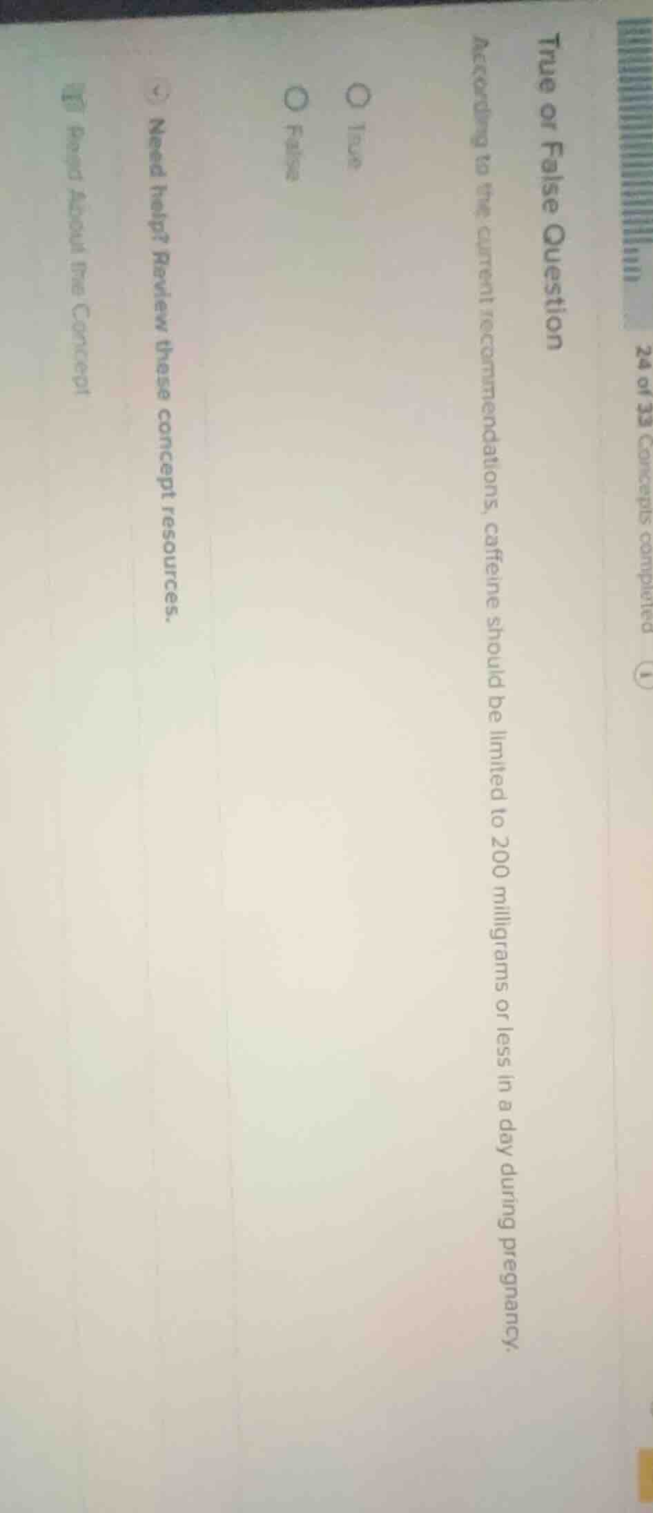 true or false question according to the current recommendations, caffei…