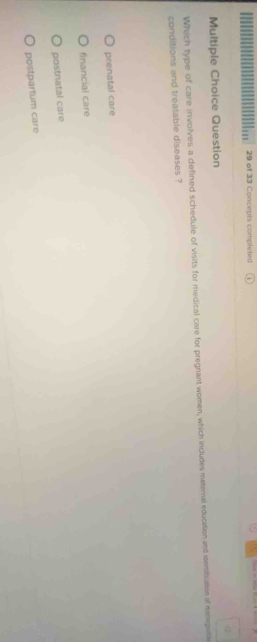 multiple choice question which type of care involves a defined schedule…