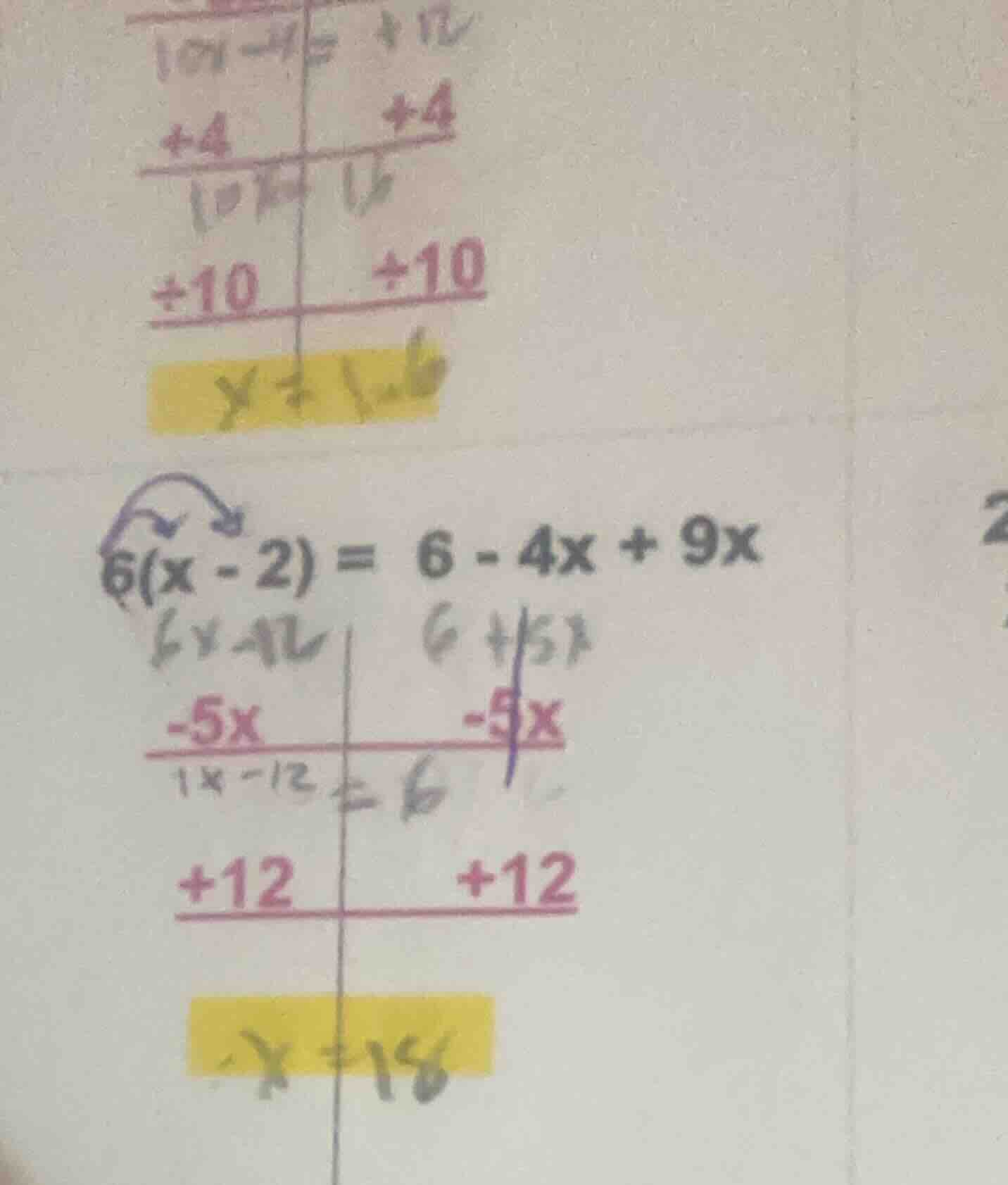 6(x - 2) = 6 - 4x + 9x