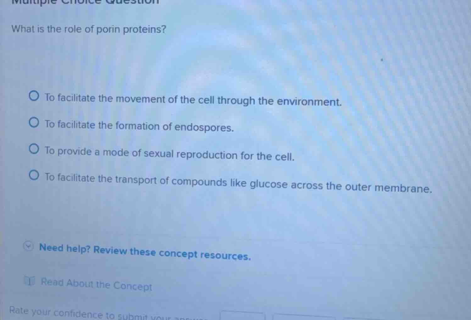 multiple choice question what is the role of porin proteins? to facilit…