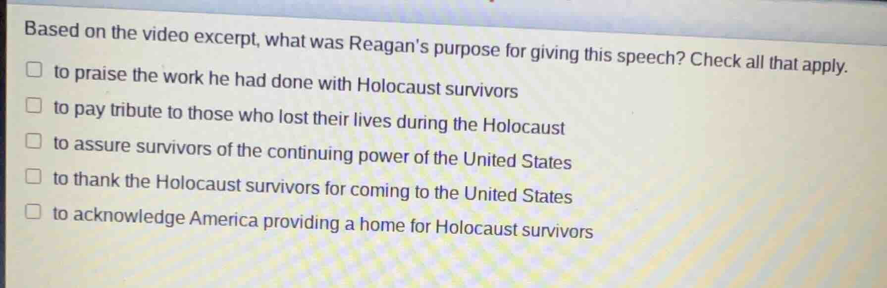 based on the video excerpt, what was reagans purpose for giving this sp…