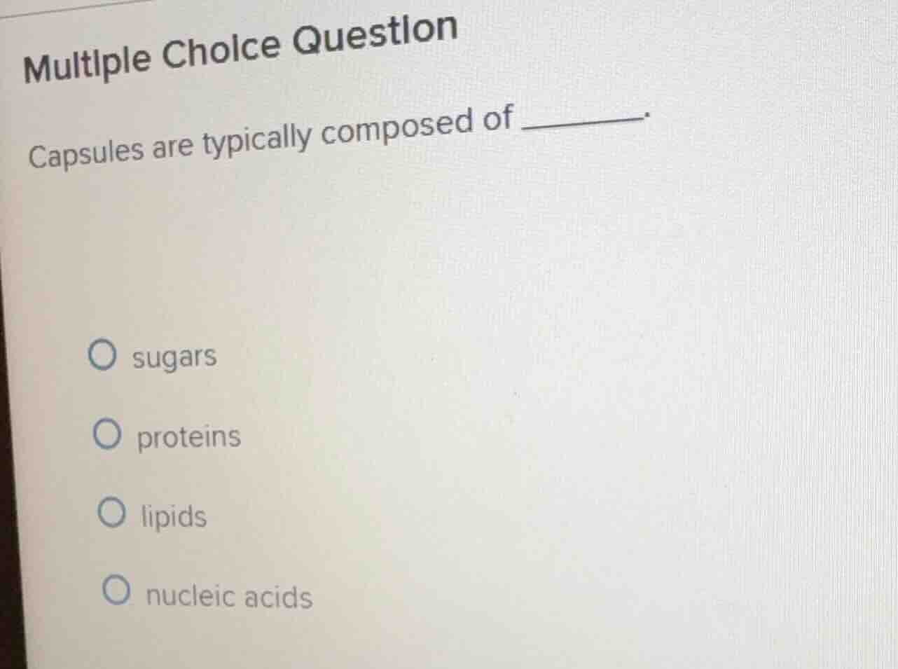 multiple choice question capsules are typically composed of ______. sug…