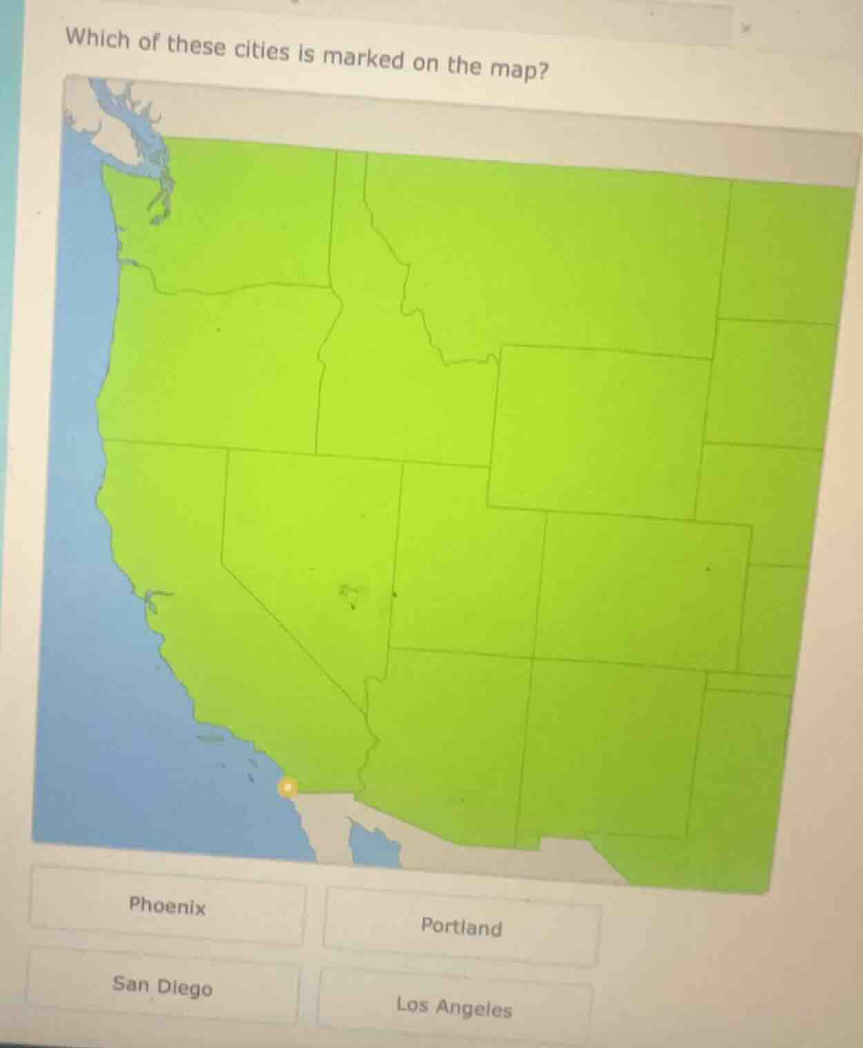 which of these cities is marked on the map? phoenix portland san diego …
