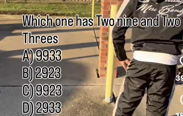 which one has two nine and two threes a) 9933 b) 2923 c) 9923 d) 2933