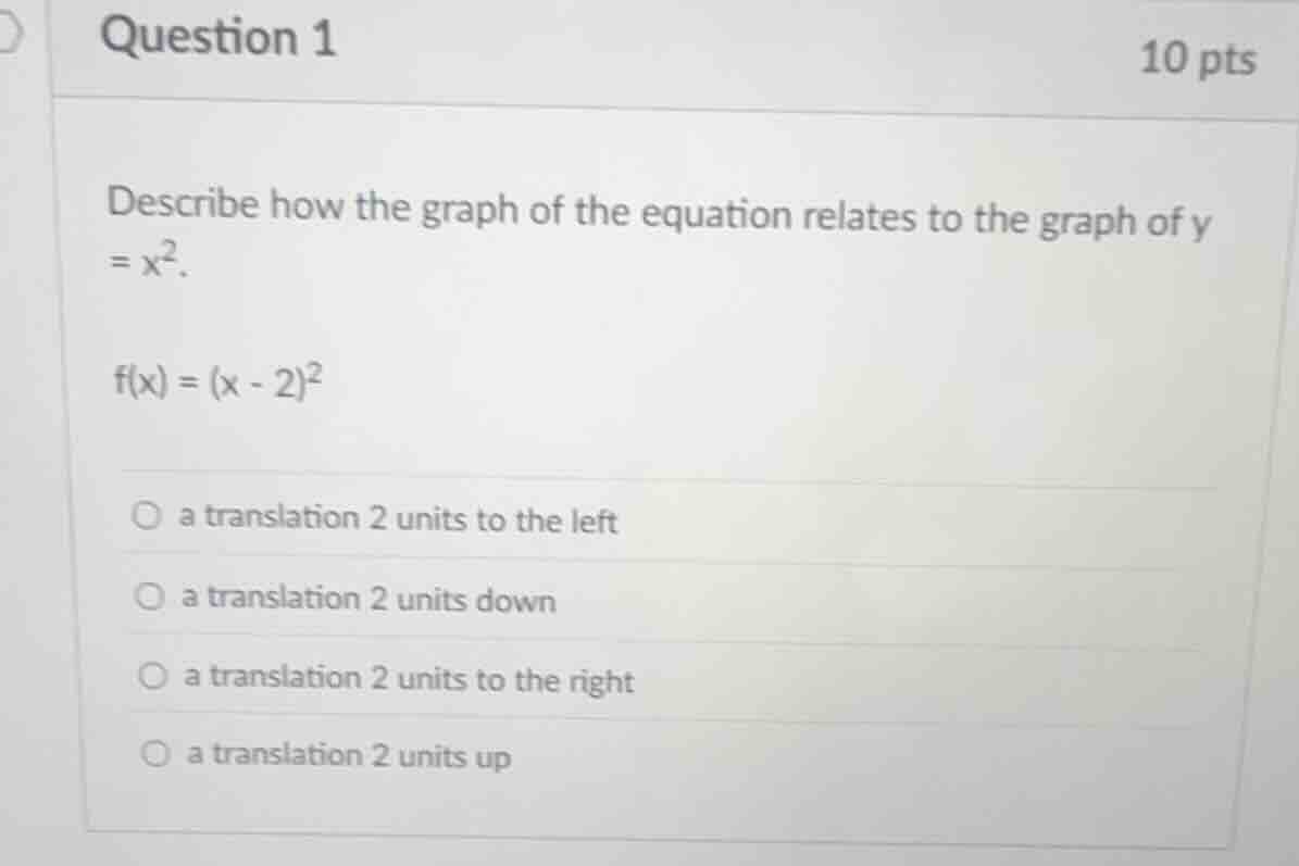 question 1 10 pts describe how the graph of the equation relates to the…
