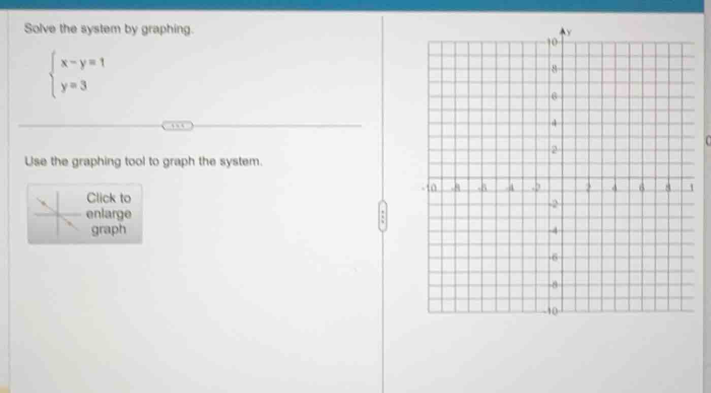 solve the system by graphing.\\begin{cases}x - y = 1\\\\y = 3\\end{case…