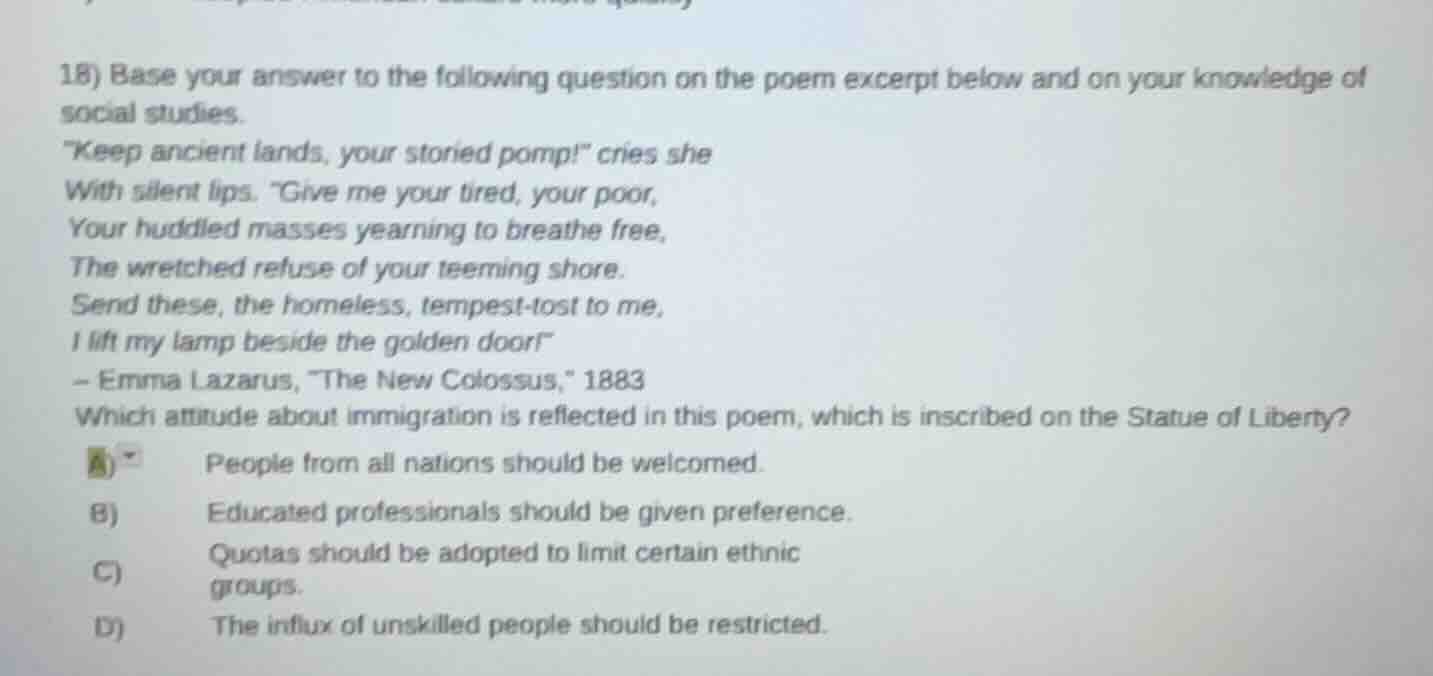 18) base your answer to the following question on the poem excerpt belo…