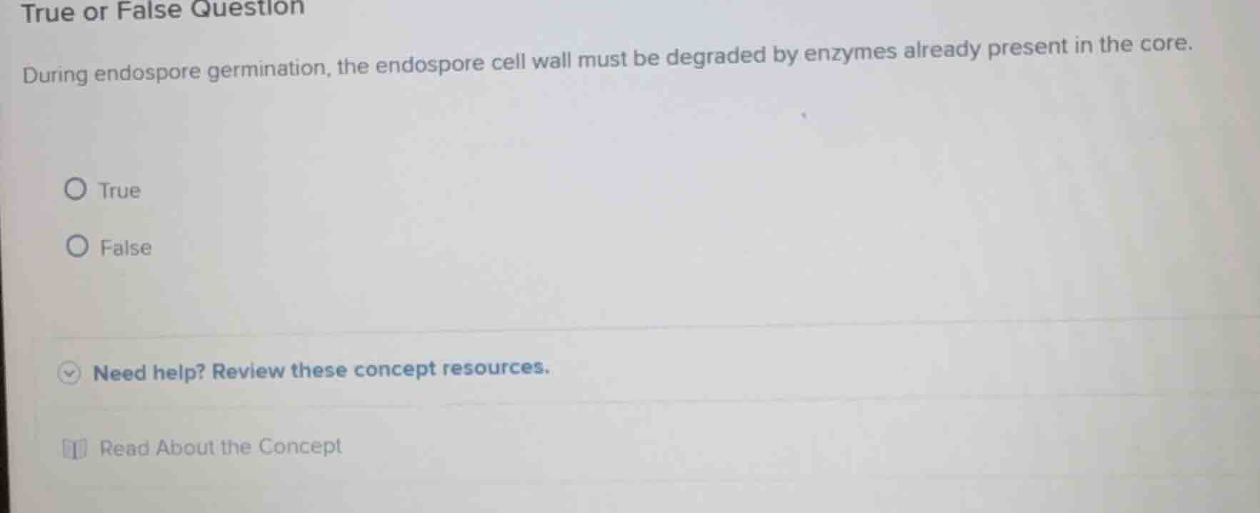 true or false question during endospore germination, the endospore cell…
