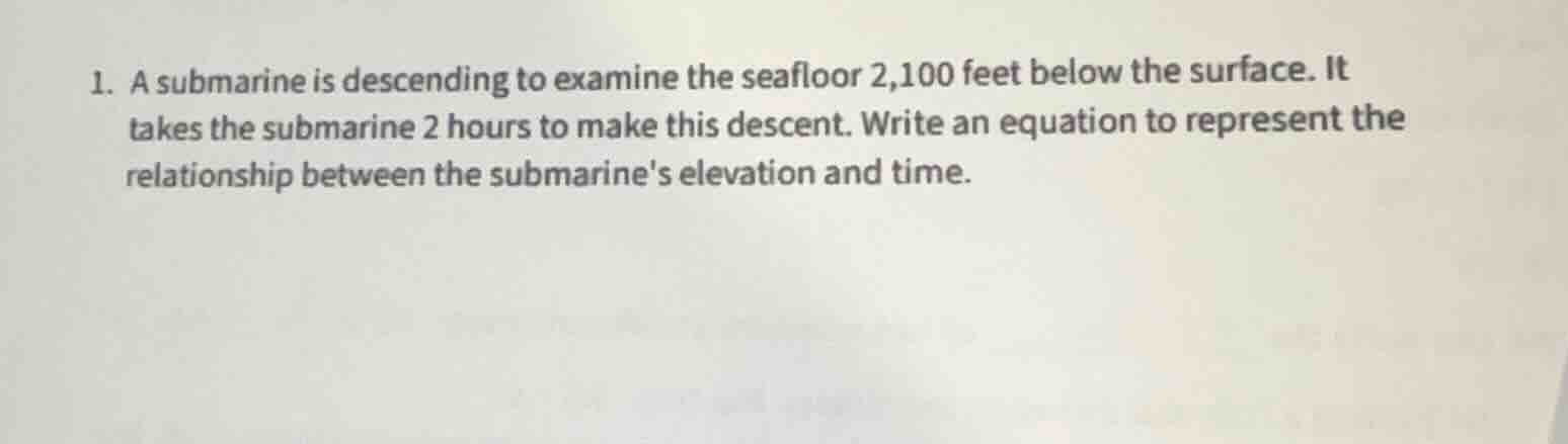 1. a submarine is descending to examine the seafloor 2,100 feet below t…