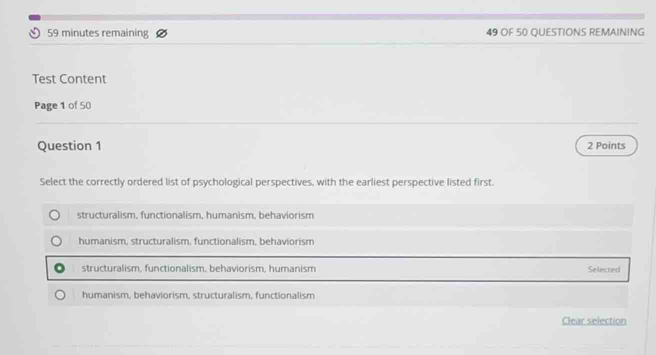 select the correctly ordered list of psychological perspectives, with t…