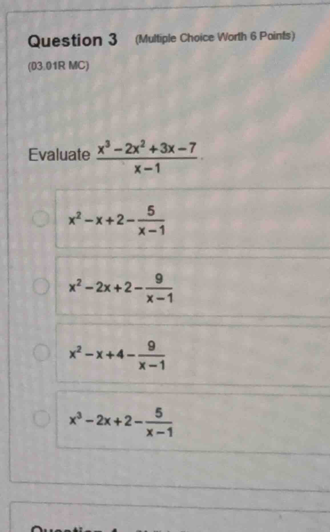 question 3 (multiple choice worth 6 points) (03.01r mc) evaluate \\(\\f…