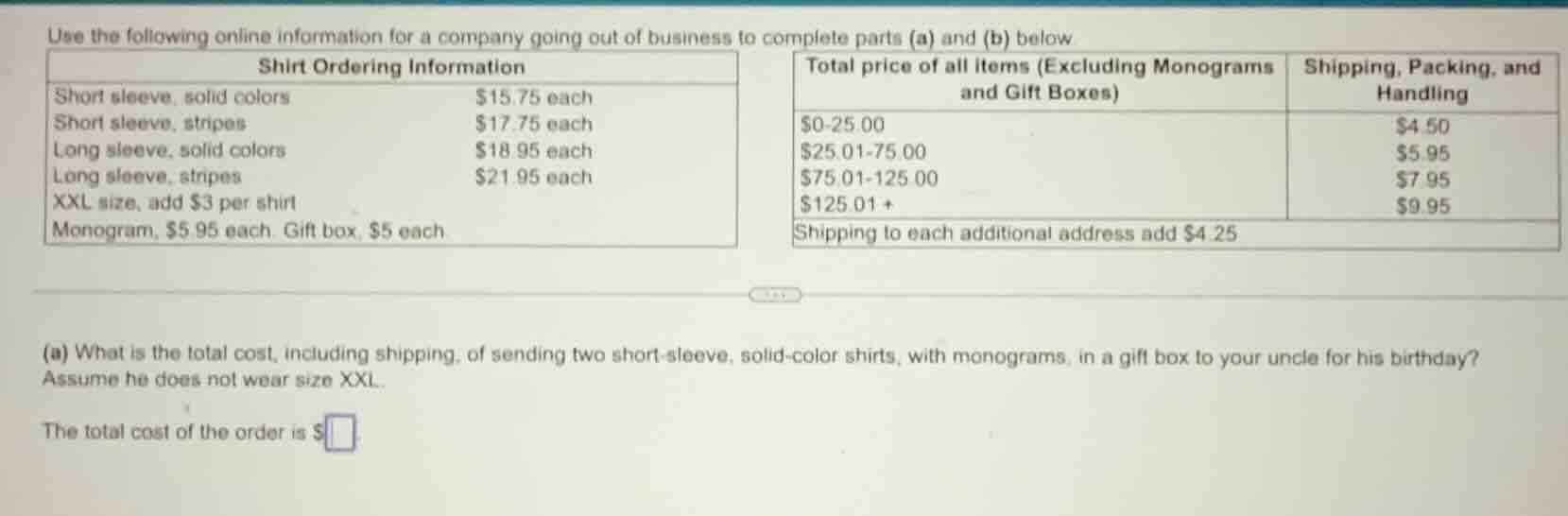 use the following online information for a company going out of busines…