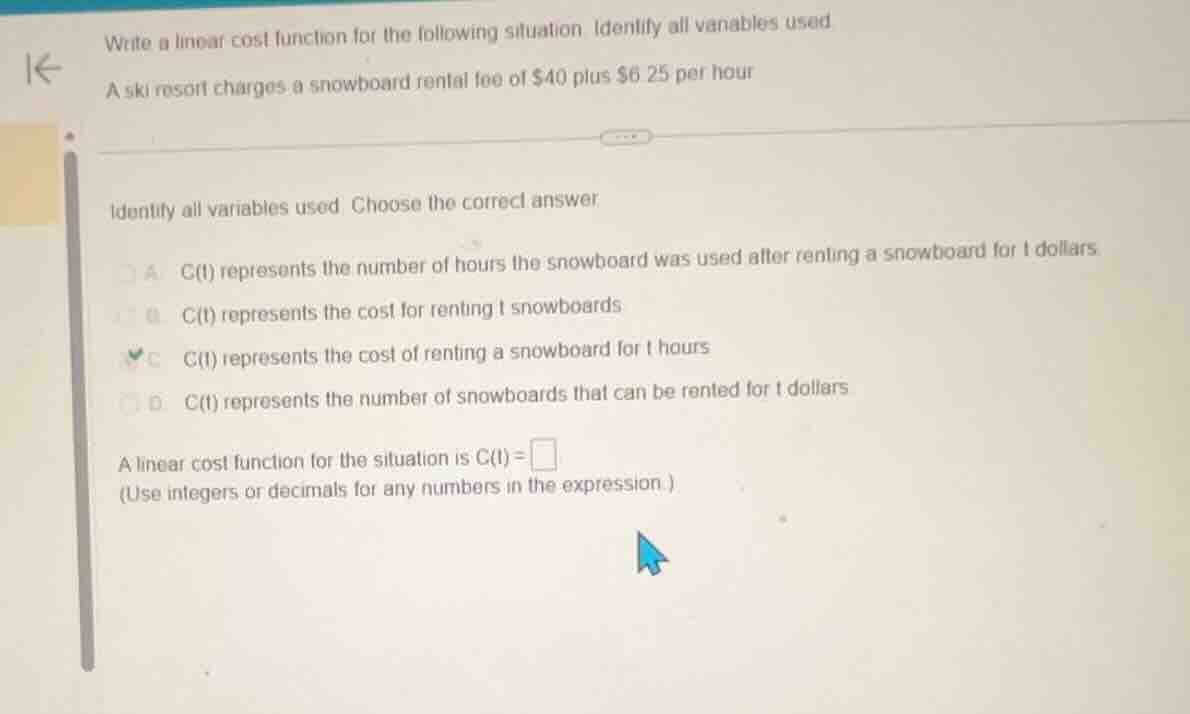 write a linear cost function for the following situation. identify all …