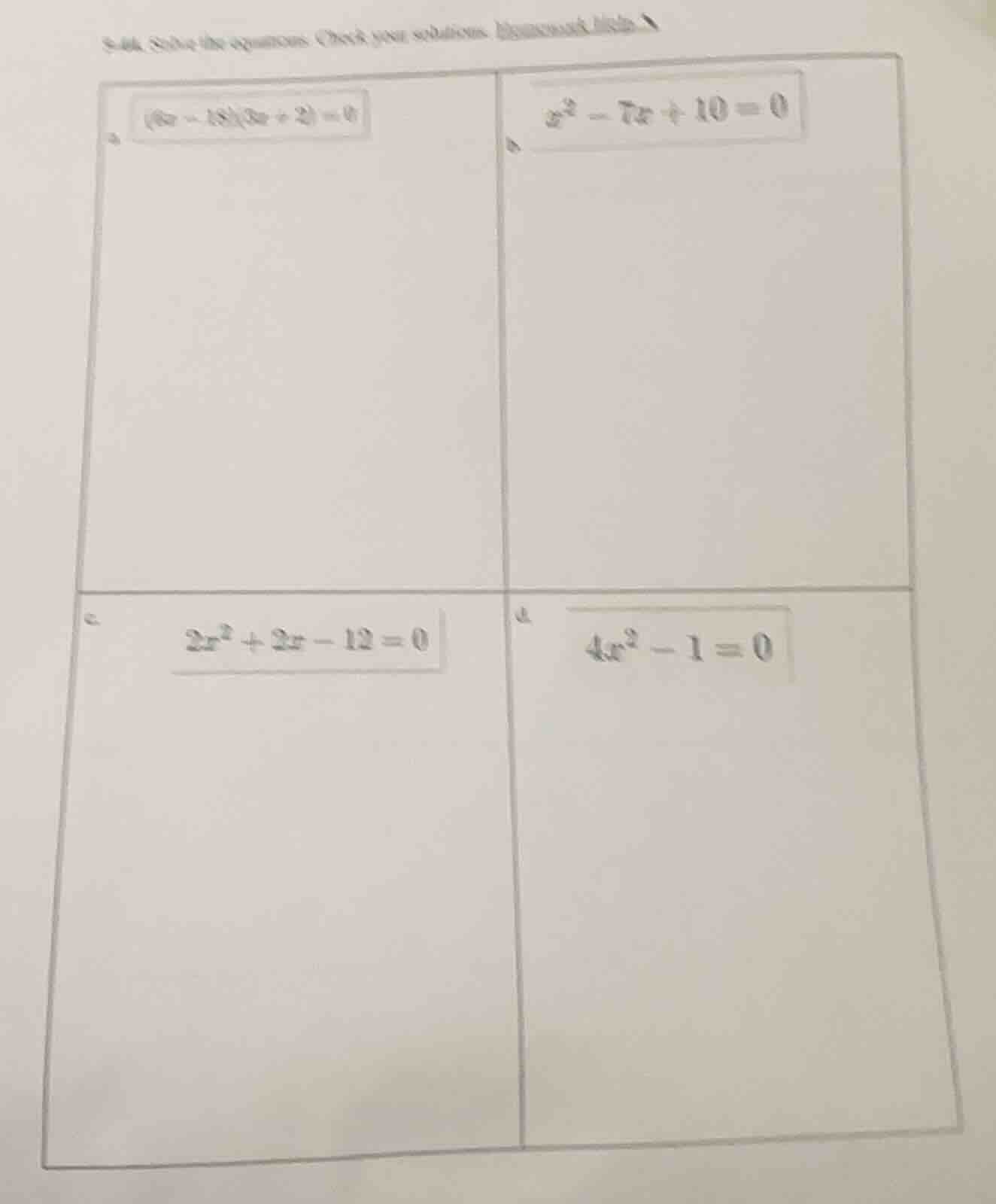 9-44. solve the equations. check your solutions. homework help a. ((6x …