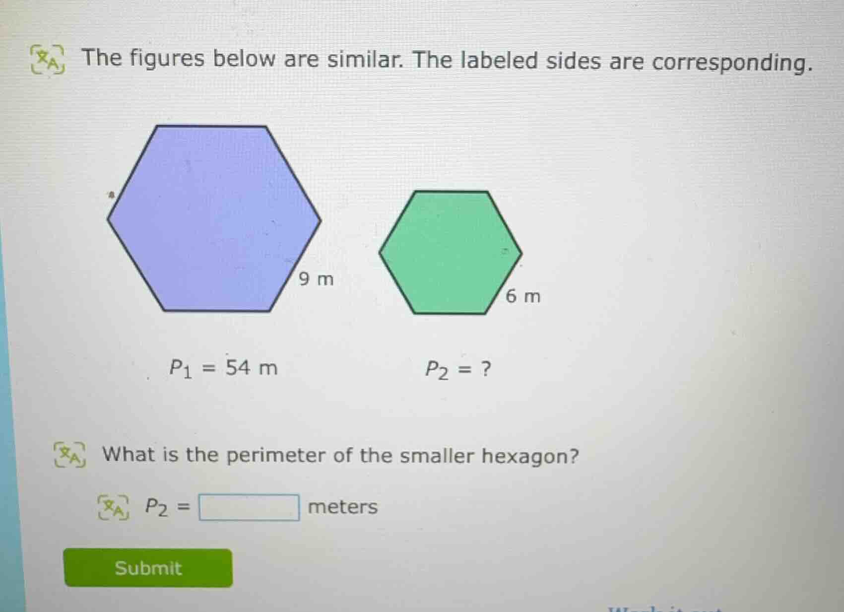 the figures below are similar. the labeled sides are corresponding. 9 m…