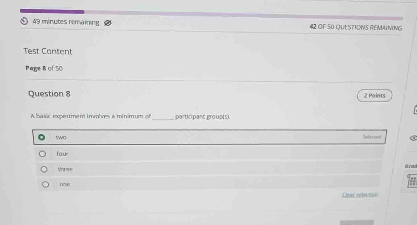 question 8 a basic experiment involves a minimum of ______ participant …