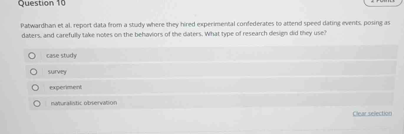 question 10 patwardhan et al. report data from a study where they hired…