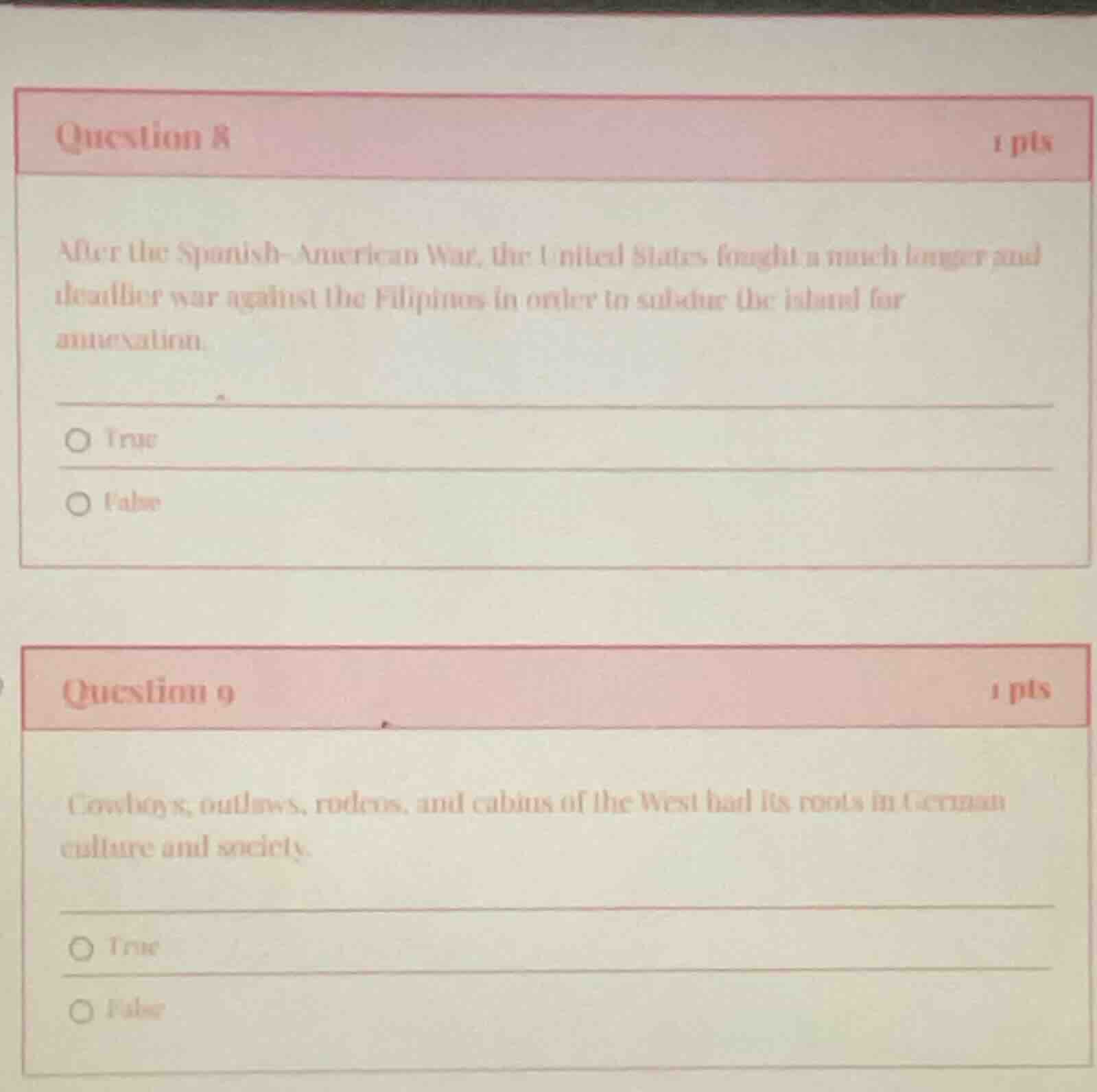 question 8 1 pts after the spanish - american war, the united states fo…
