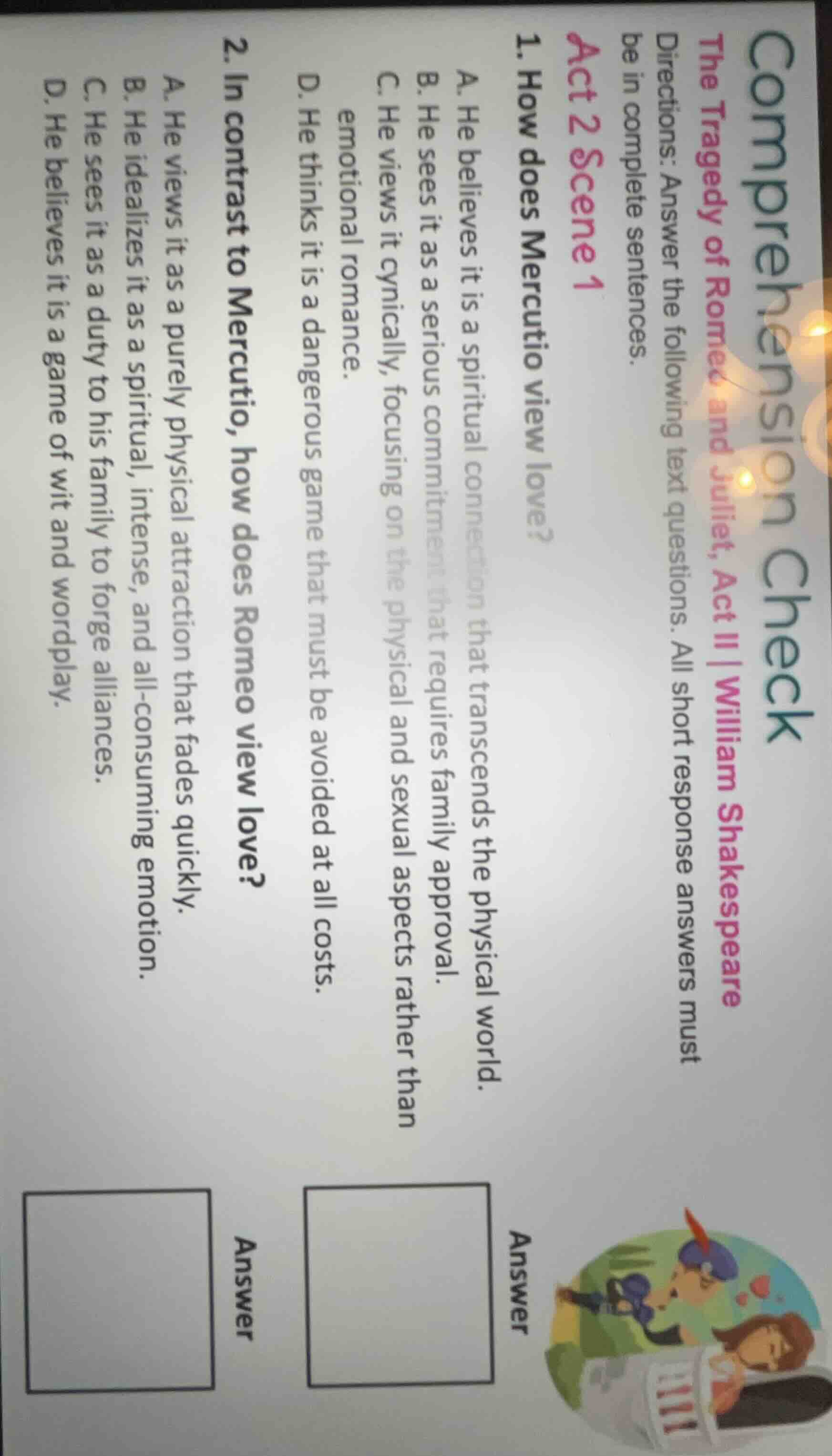 comprehension check the tragedy of romeo and juliet, act ii | william s…