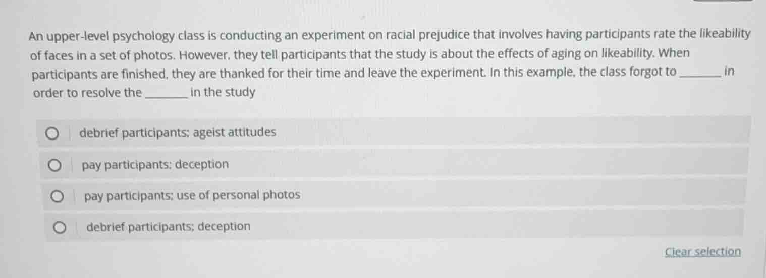 an upper-level psychology class is conducting an experiment on racial p…