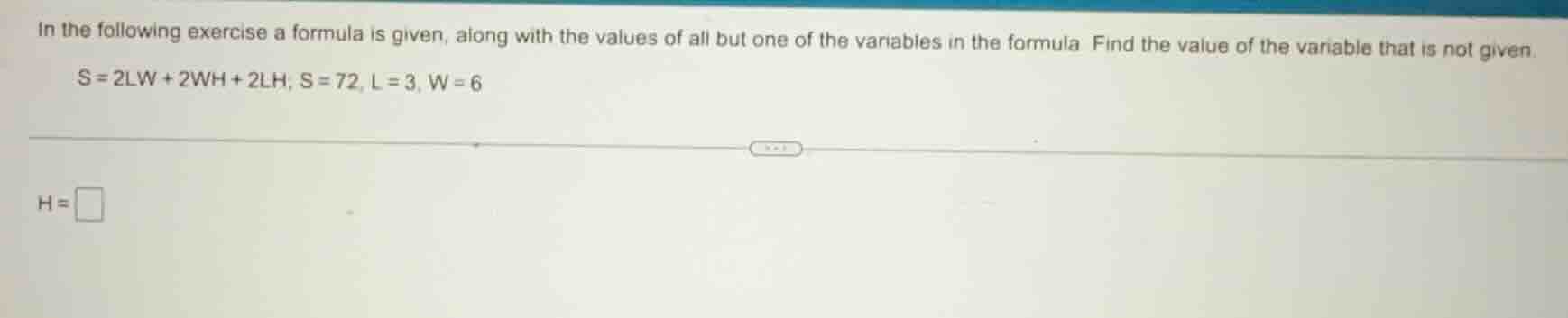 in the following exercise a formula is given, along with the values of …