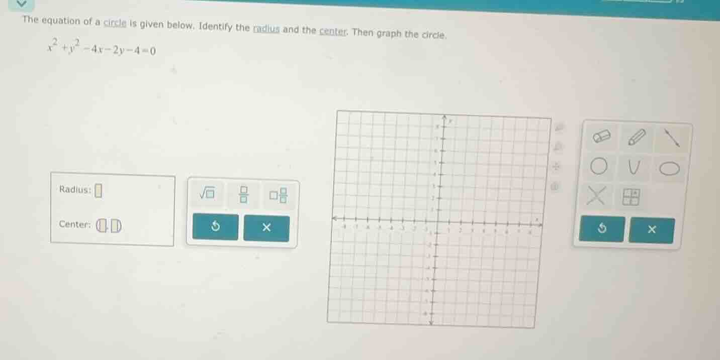 the equation of a circle is given below. identify the radius and the ce…