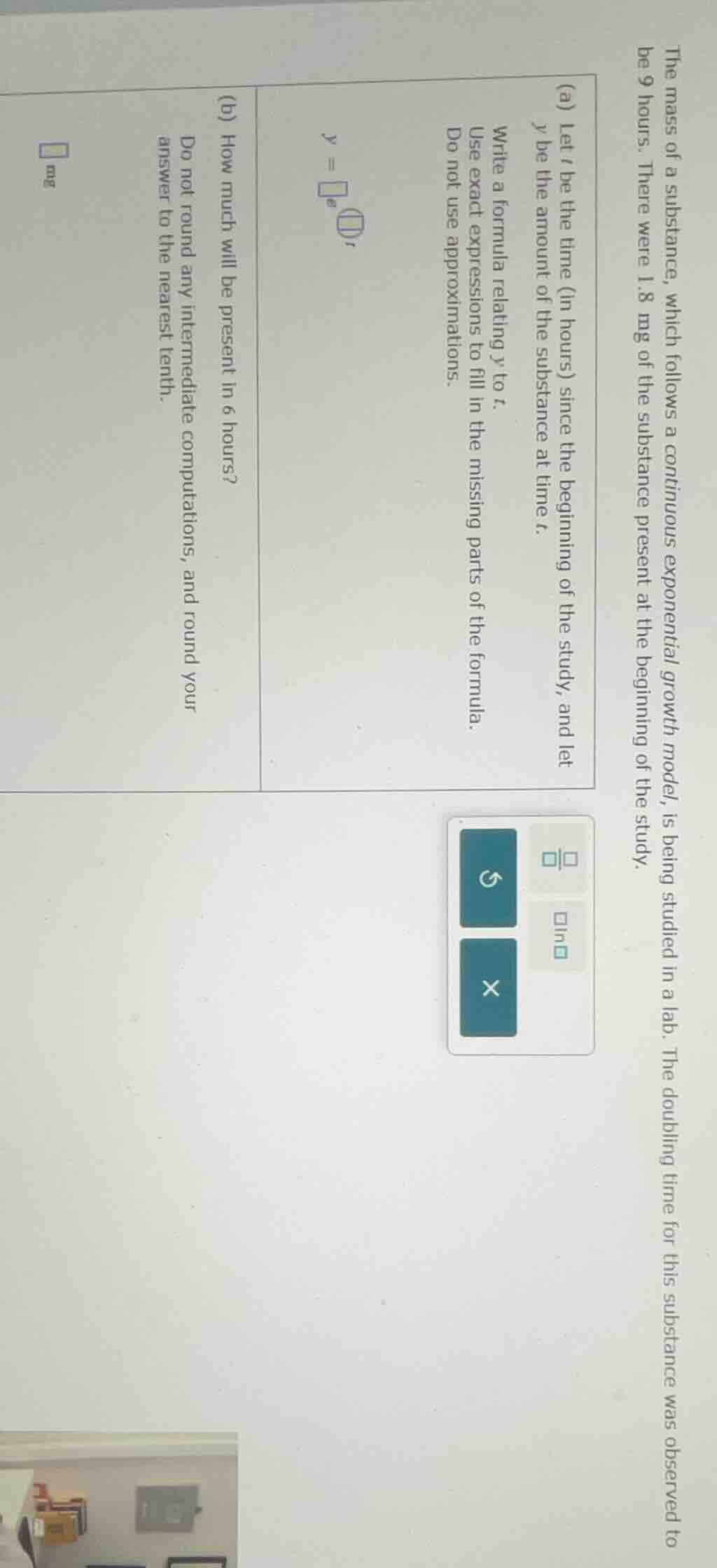 the mass of a substance, which follows a continuous exponential growth …