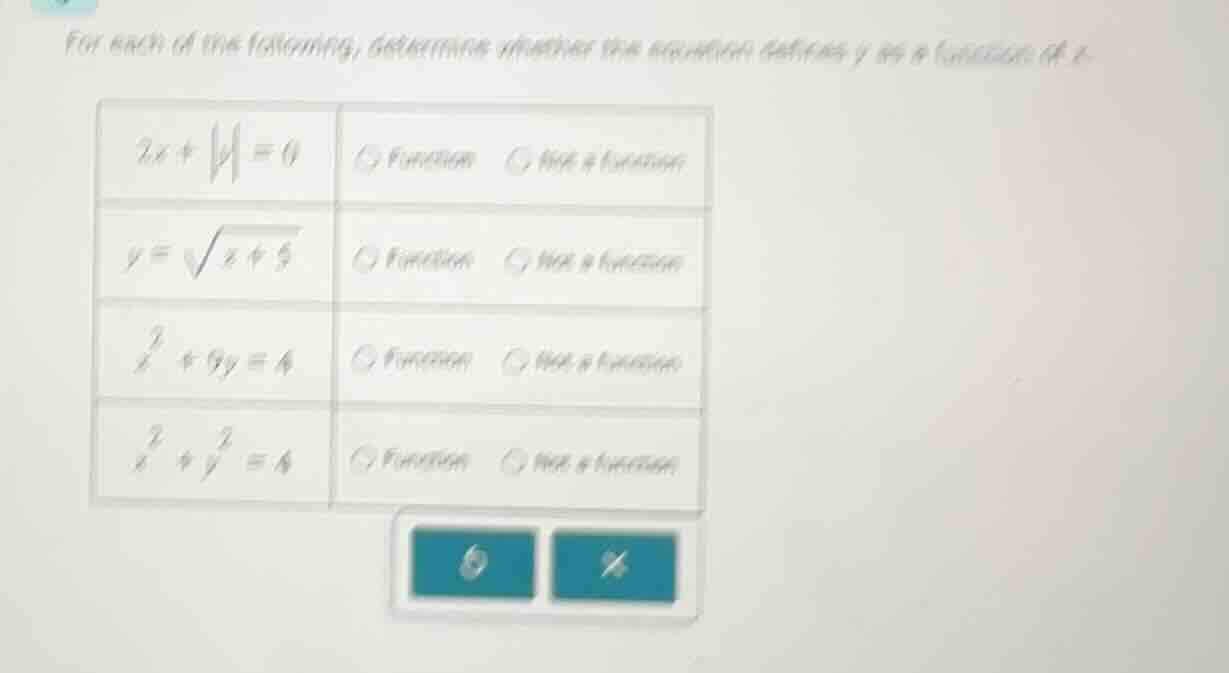 for each of the following, determine whether the equation defines y as …