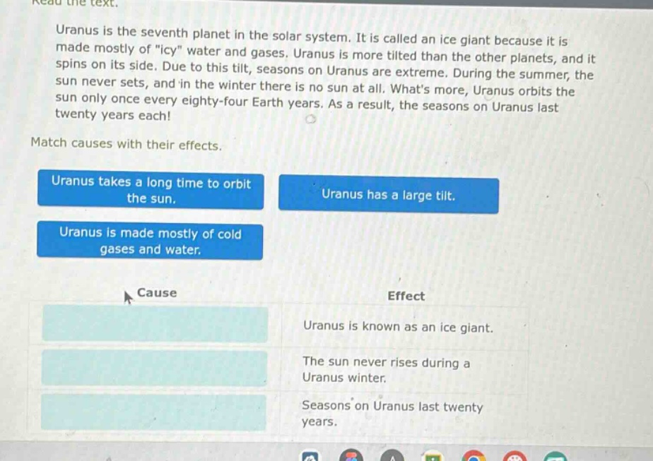 read the text. uranus is the seventh planet in the solar system. it is …