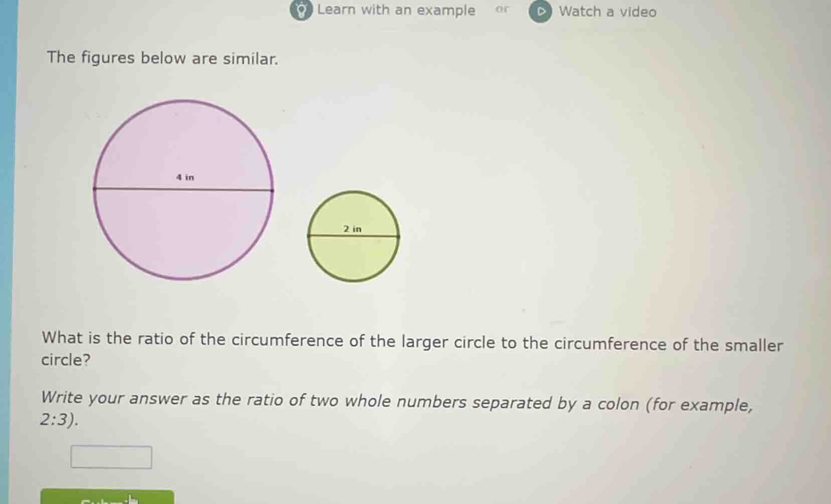 the figures below are similar. what is the ratio of the circumference o…