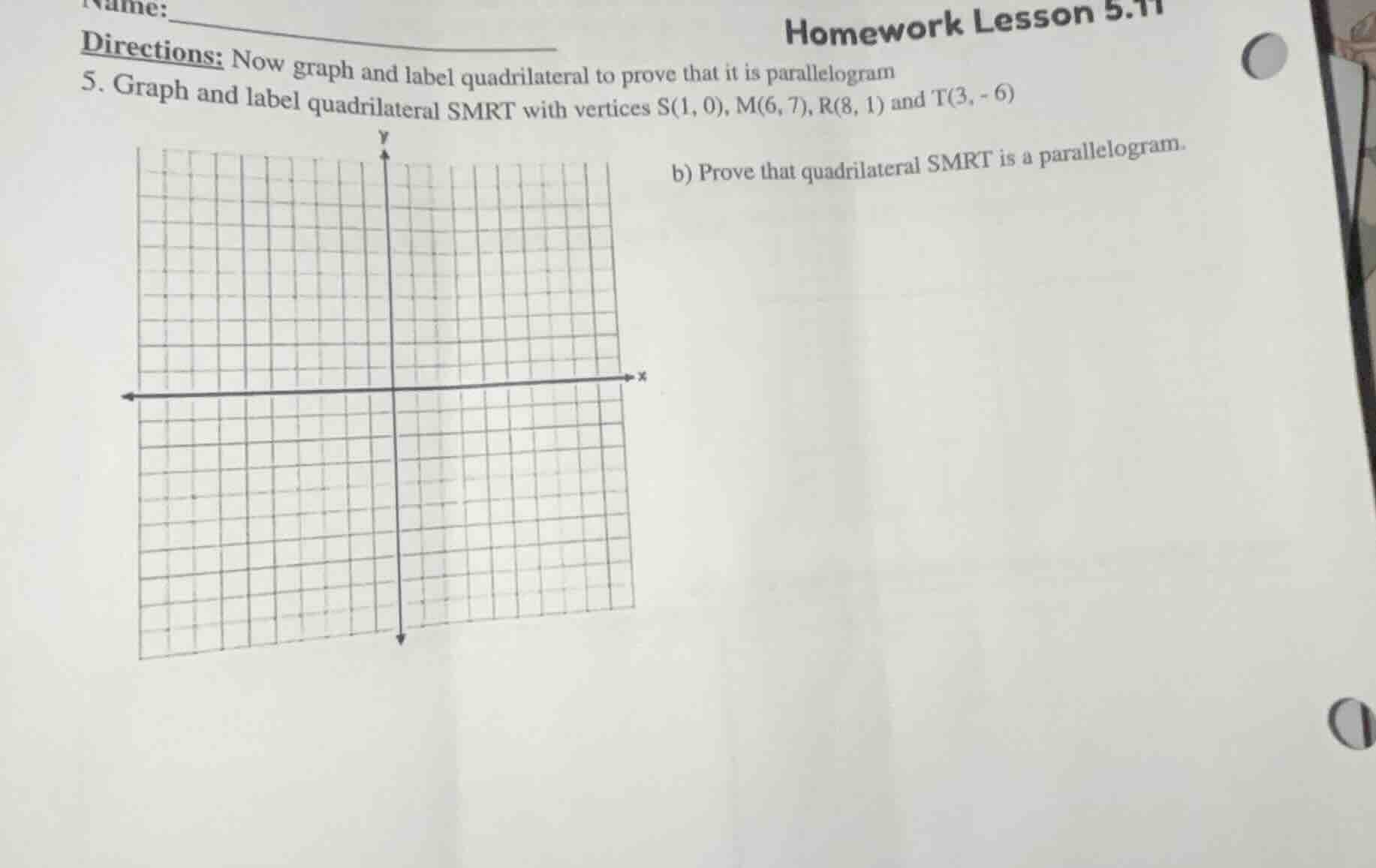 name: homework lesson 5.11 directions: now graph and label quadrilatera…