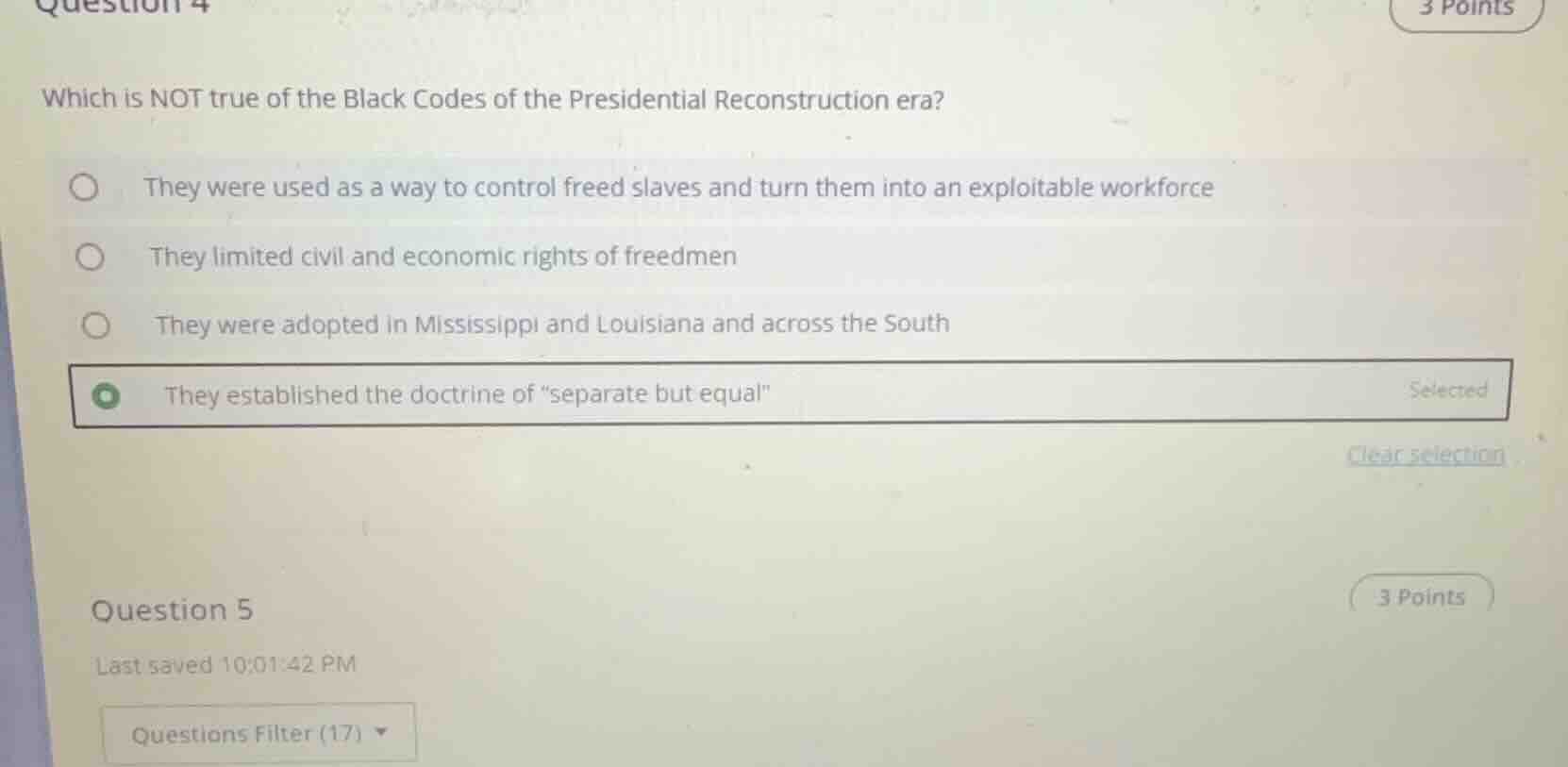 question 4 which is not true of the black codes of the presidential rec…