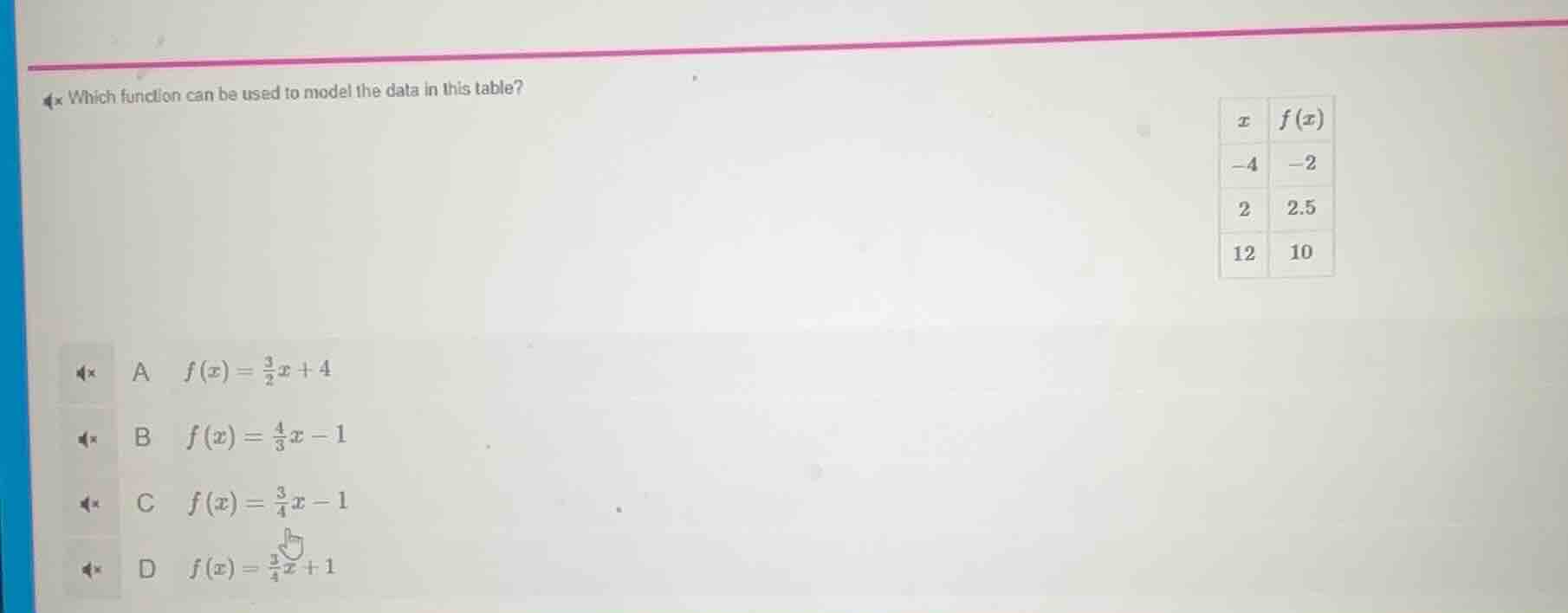 which function can be used to model the data in this table? \begin{tabu…