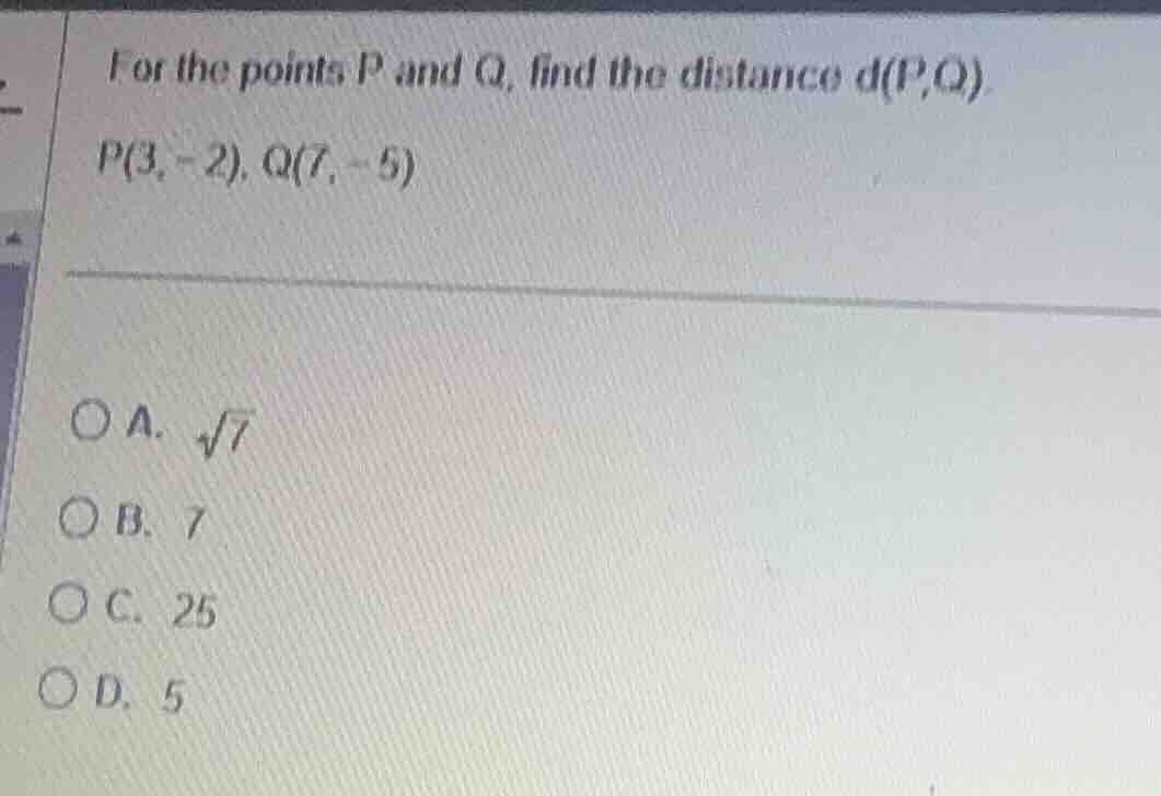 for the points p and q, find the distance ( d(p,q) ). ( p(3, -2) ), ( q…