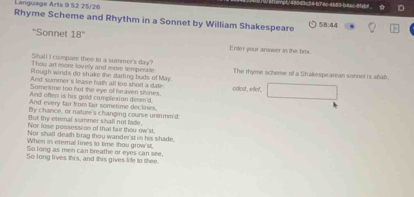 language arts 9 s2 25/26 rhyme scheme and rhythm in a sonnet by william…