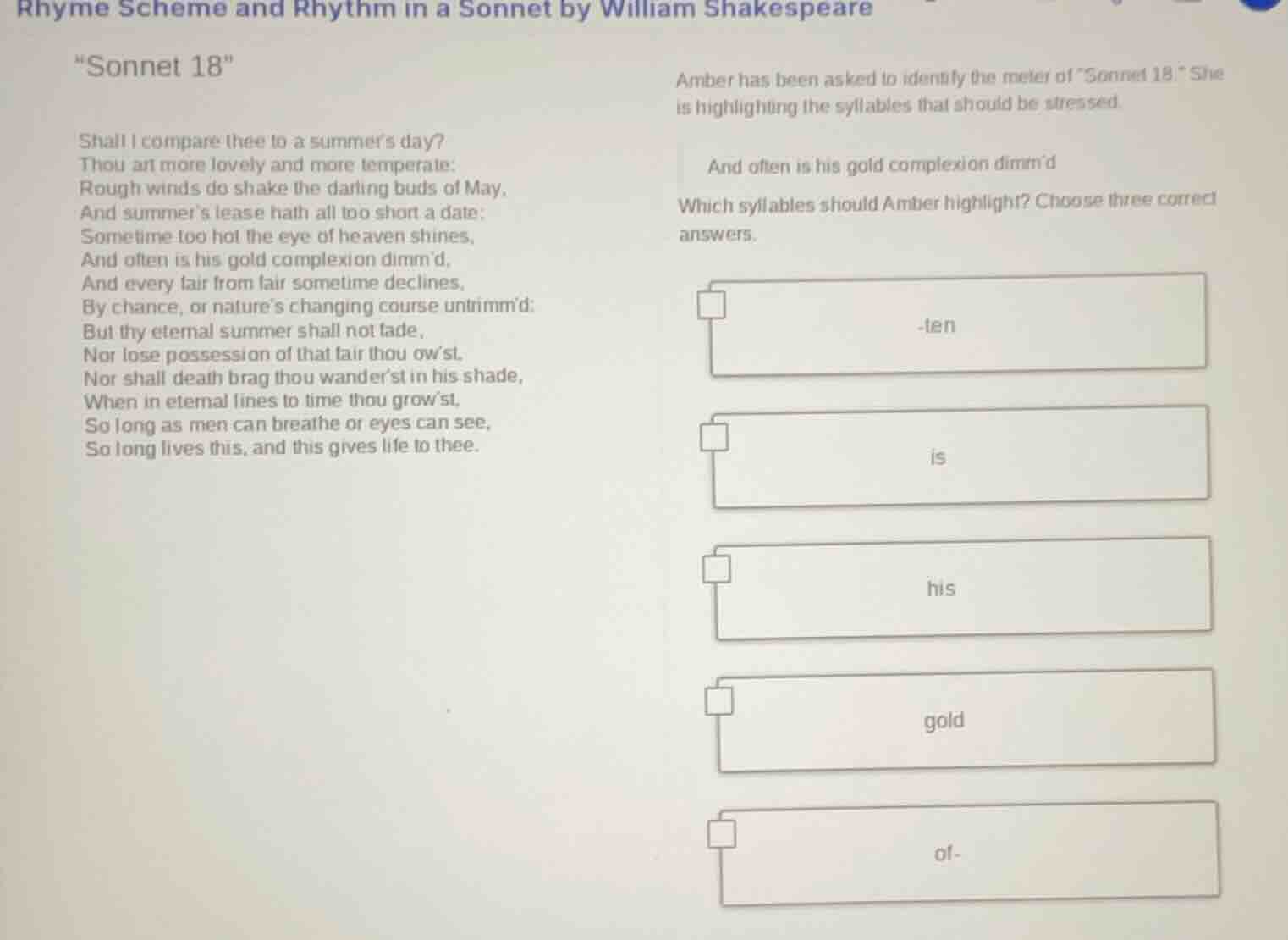rhyme scheme and rhythm in a sonnet by william shakespeare \sonnet 18\ …