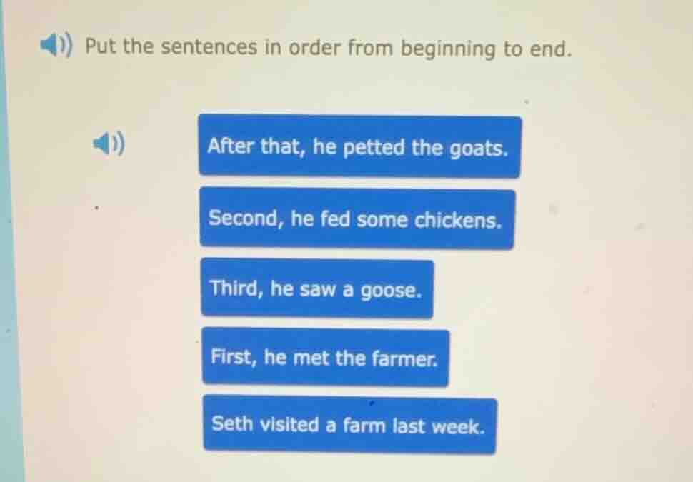put the sentences in order from beginning to end. after that, he petted…