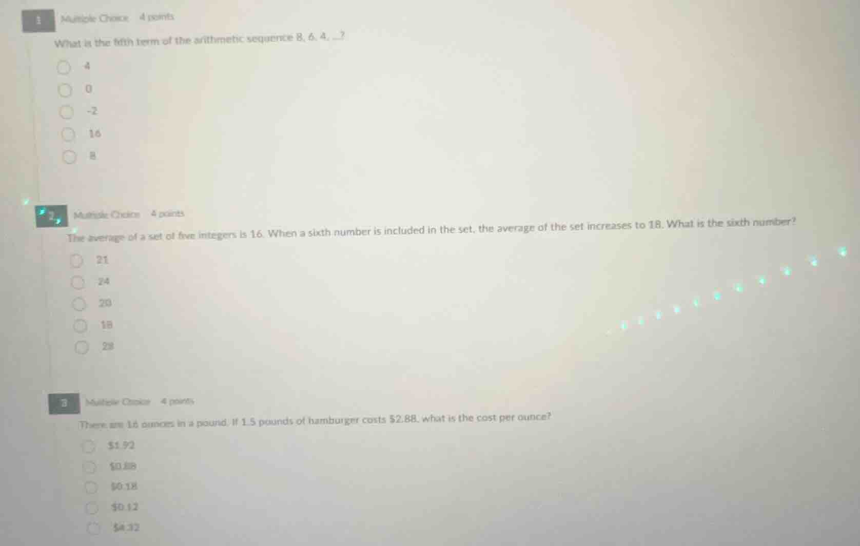 1 multiple choice 4 points what is the fifth term of the arithmetic seq…