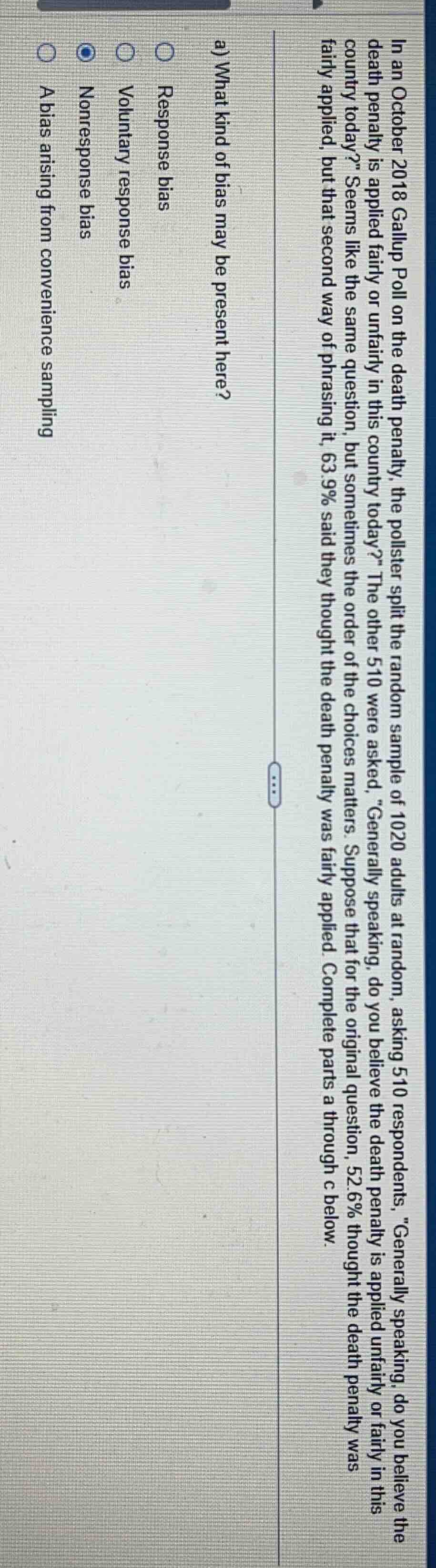 in an october 2018 gallup poll on the death penalty, the pollster split…