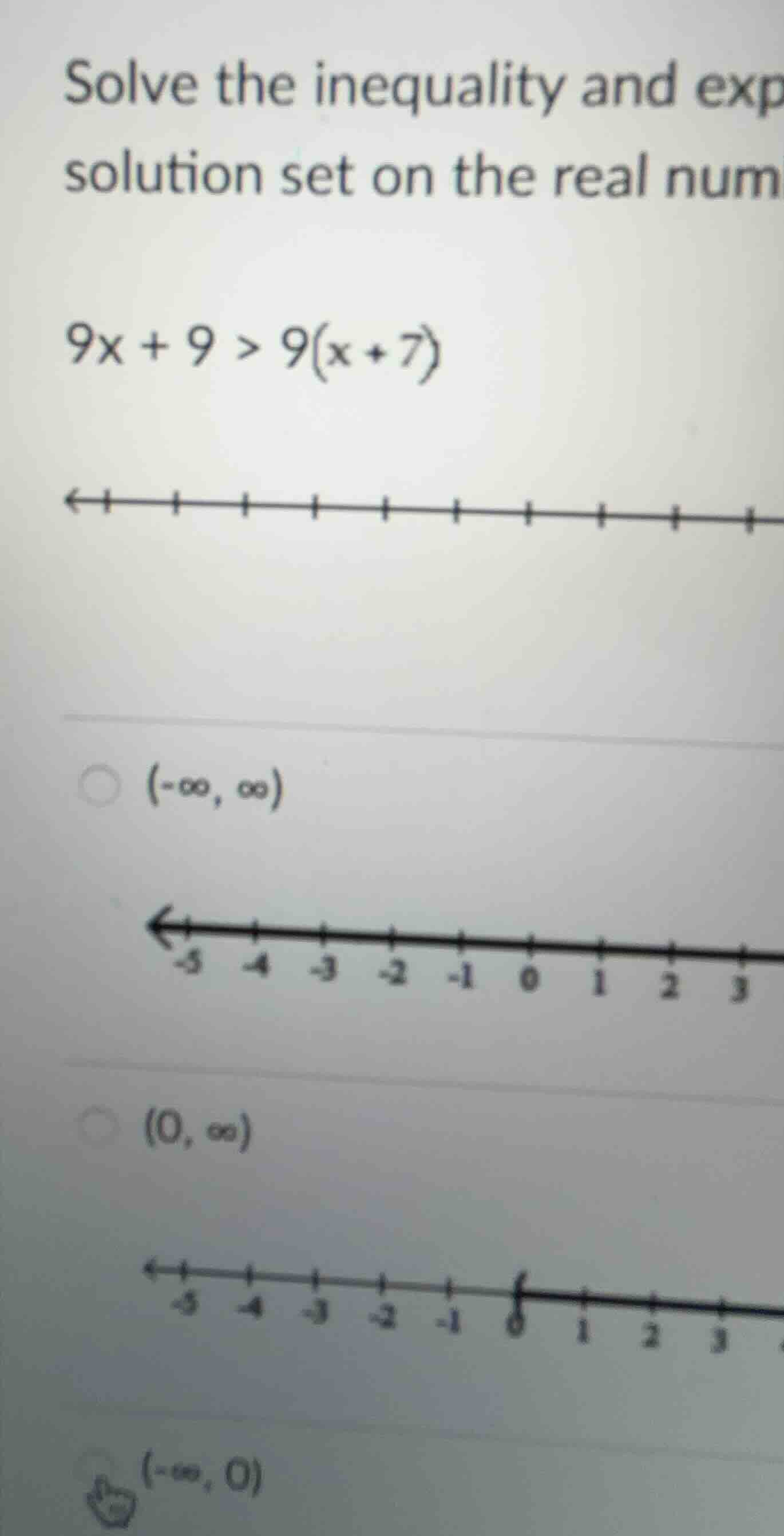solve the inequality and exp solution set on the real num 9x + 9 > 9(x …