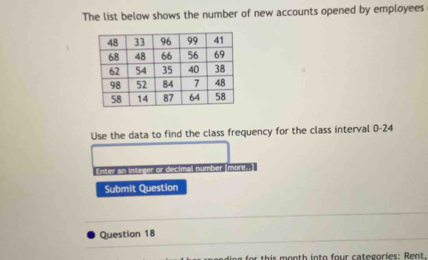 the list below shows the number of new accounts opened by employees 48 …