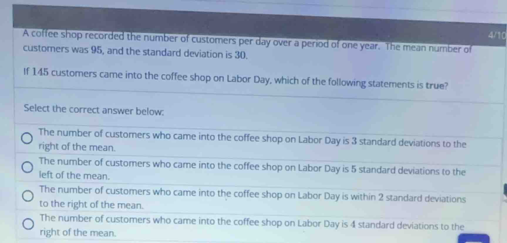 a coffee shop recorded the number of customers per day over a period of…