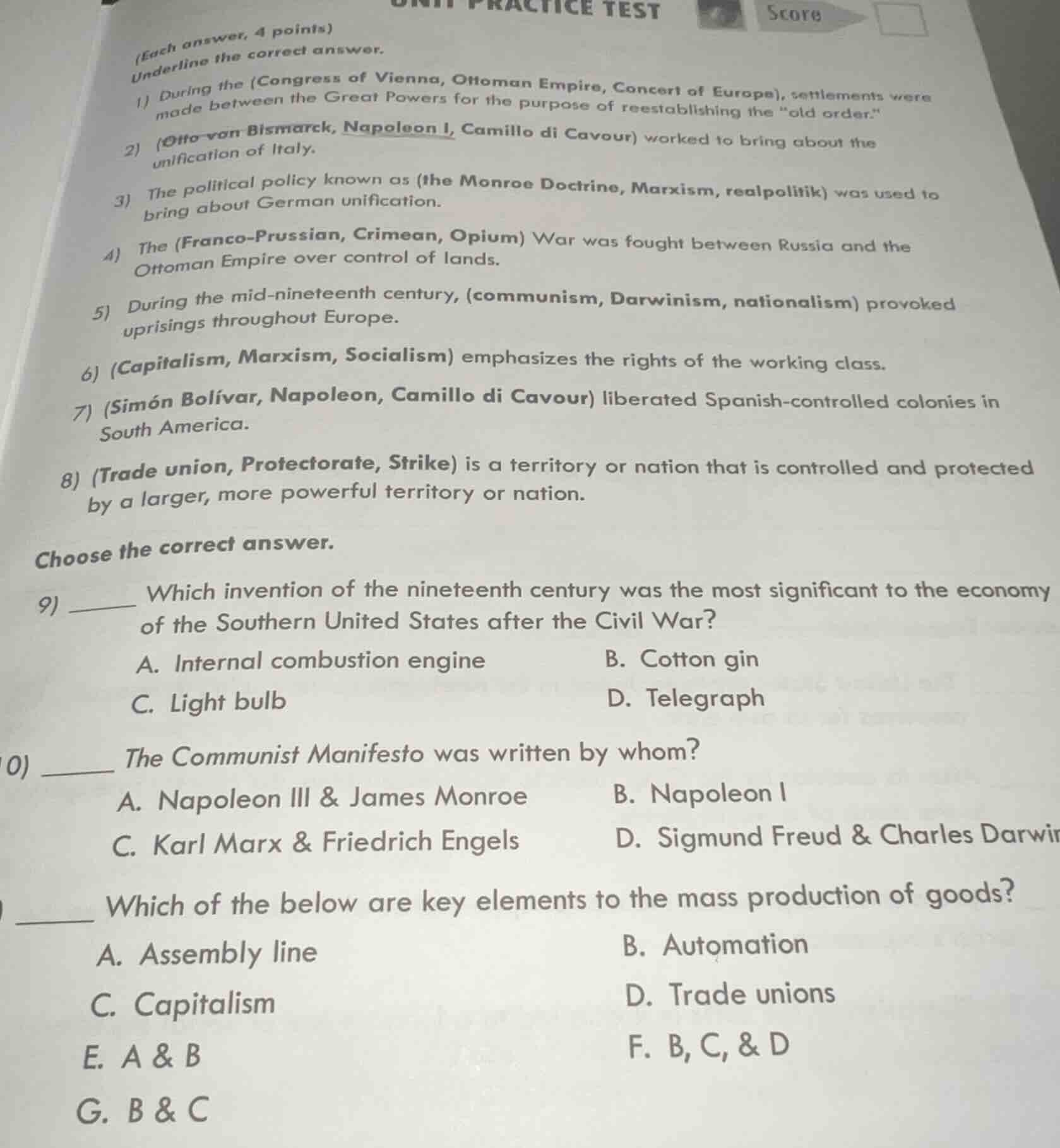 (each answer, 4 points) underline the correct answer. 1) during the (co…